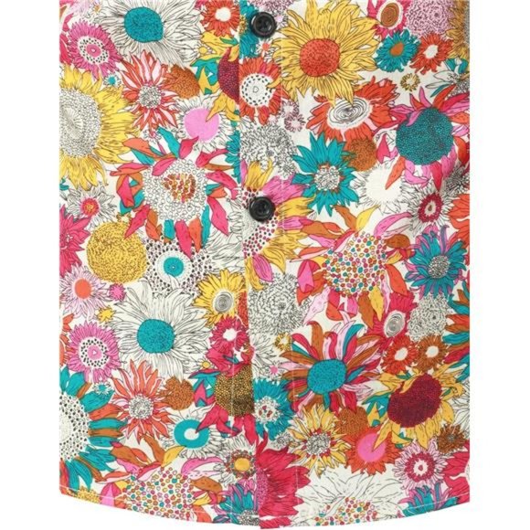 Mens Floral Dress Shirt Long Sleeve Printed Beige Multicolor - Picture 4 of 7